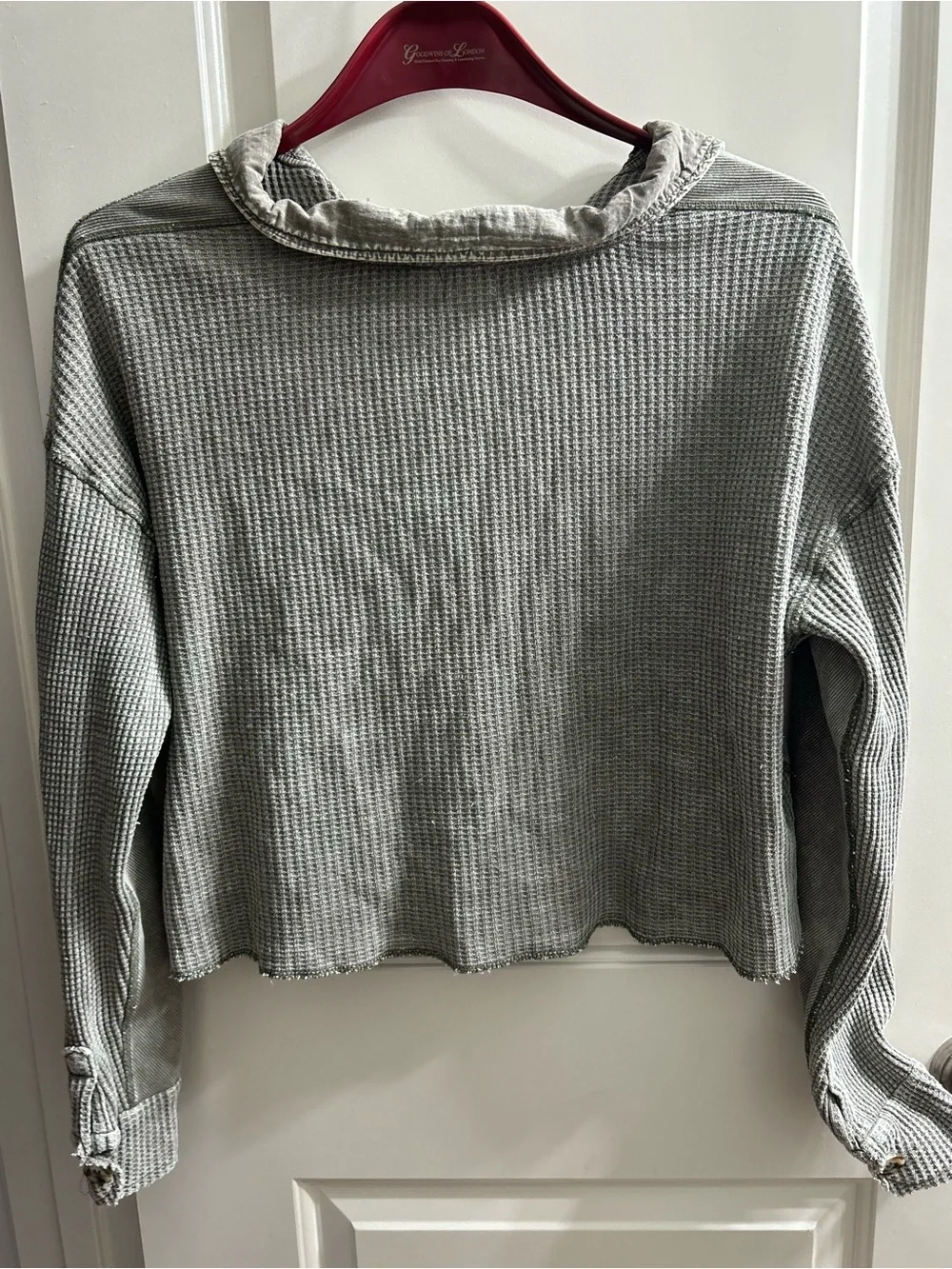 BKE Women's Washed Gray Button-Front Waffle Knit Shirt Jacket